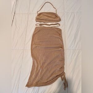 Women’s Summer Tan Knit Midi Skirt Set